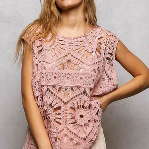 NWT POL Bohemian Dusty Pink Crochet Lace Top One Size